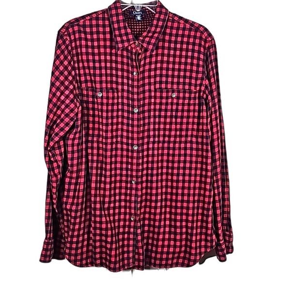 Blouse by Chaps Button Front Red Black Size XXL - Picture 1 of 6